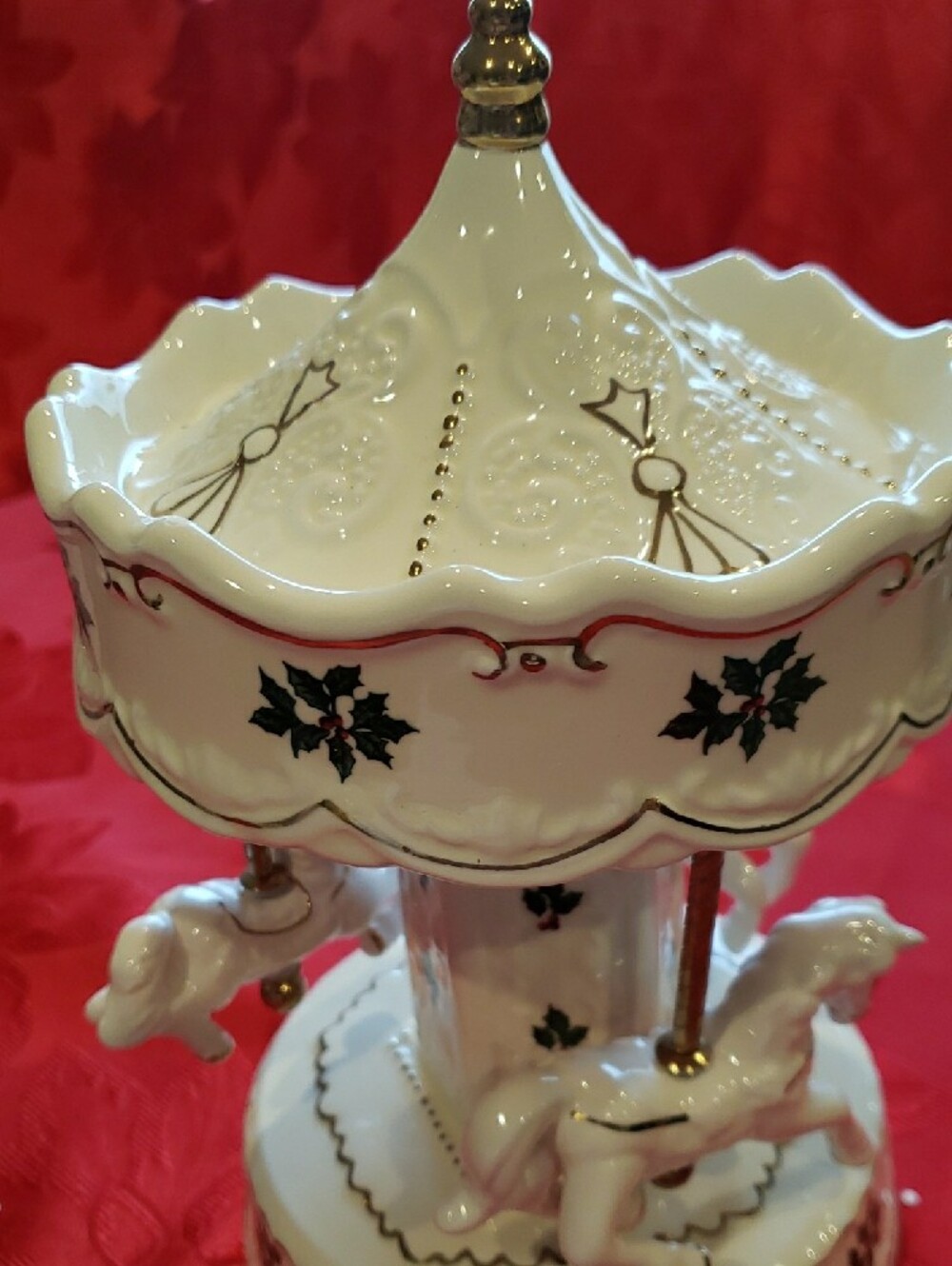 Porcelain Carousel Music Box with Gold Accents Christmas - Picture 3 of 7